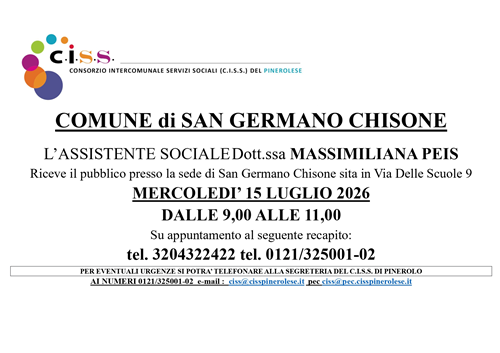 Orario ricevimento assistente sociale mese di luglio